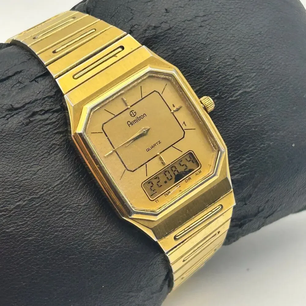 Armitron Gold Tone Octagonal Case Analog-digital Watch Working New Battery